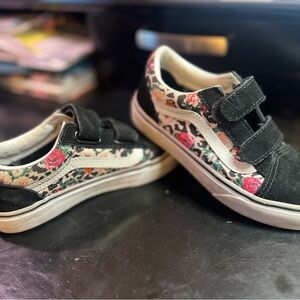 Vans Black Floral Kids Velcro Sneakers